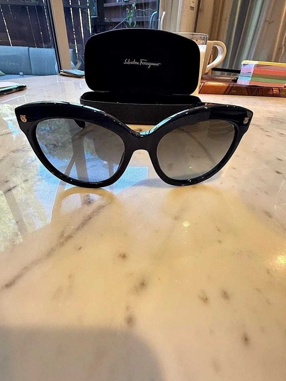 Salvatore Ferragamo Oversized Sunglasses in Blue With Tortiseshell frame detail